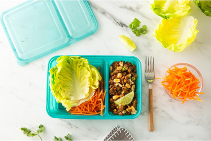 GoodCook Food Storage Containers for Meal Prep Rectangle Two Compartments & Made without BPA, 60-Piece Set, Teal