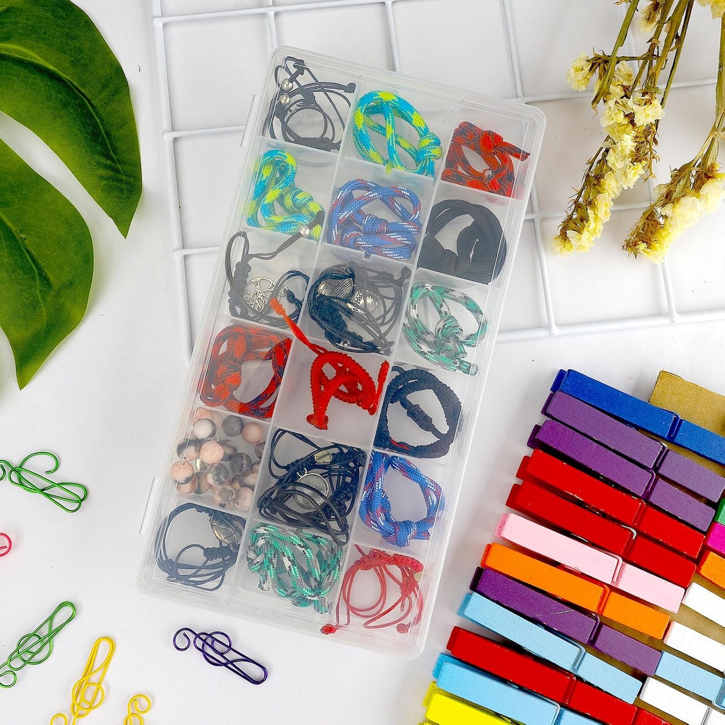OALCQ 24 Grids Plastic Organizer Box With Dividers Clear Craft Storage Bead Organizer Box Earring Travel Pill Jewelry Organizers Storage Boxes Screw Seed Small Parts Hair Tie