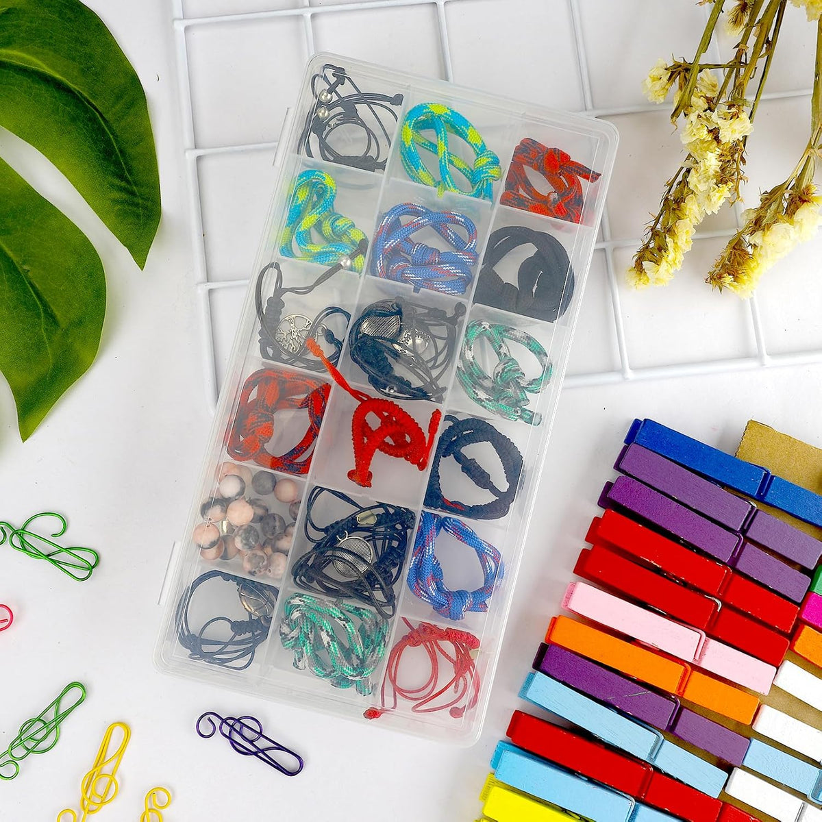 OALCQ 24 Grids Plastic Organizer Box With Dividers Clear Craft Storage Bead Organizer Box Earring Travel Pill Jewelry Organizers Storage Boxes Screw Seed Small Parts Hair Tie