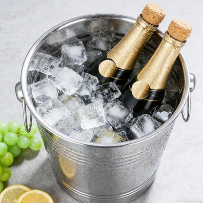 6-Piece Ice Bucket Set with Plastic Scoops,Ice Buckets for Parties, Beverage Tubs for Parties, for Parties, Bars, Outdoor Events | Chilling Containers for Wine, Champagne, Beer (Stainless Steel)