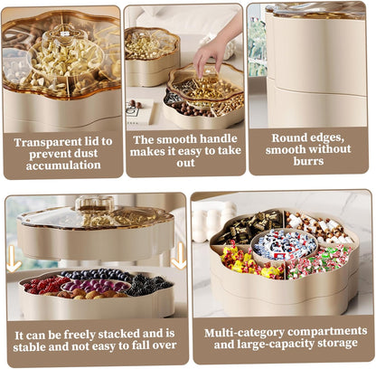 Dry Fruit Tray 5 Compartments Relish Tray with Lid Round Plastic Serving Dishes for Nut, Snack, Fruit, Candies, Cookie Home, Office 9.5x9.5x3.4 inch