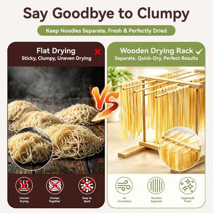 Wooden Pasta Drying Rack Collapsible, Kitchen Tool for Homemade Noodle
