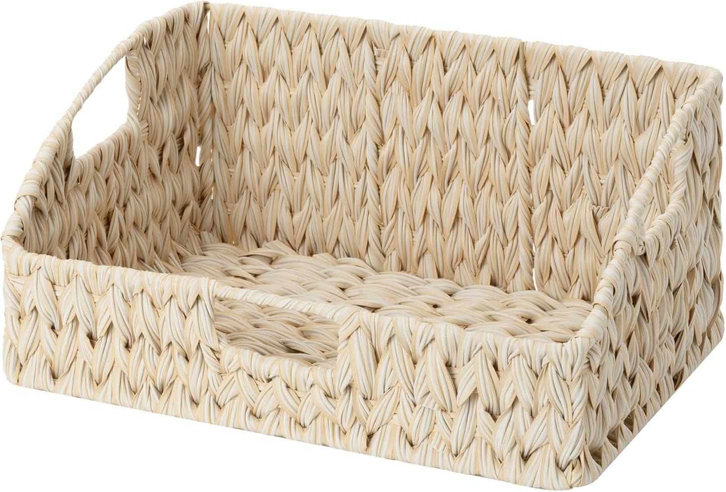 GRANNY SAYS Wicker Storage Baskets for Shelves, Trapezoid Woven Basket with Handles, Storage Wicker Baskets for Pantry, Water Hyacinth, 2-Pack