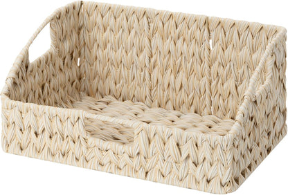 GRANNY SAYS Wicker Storage Baskets for Shelves, Trapezoid Woven Basket with Handles, Storage Wicker Baskets for Pantry, Water Hyacinth, 2-Pack