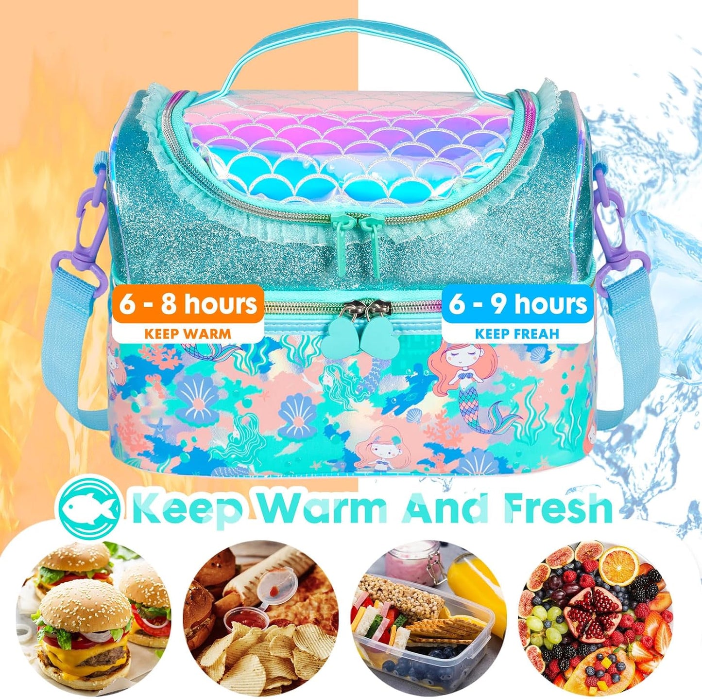 Kids Double Decker Cooler Insulated Lunch Bag, Back to School Large Meal Tote for Boys, Girls, Men, Women, with Adjustable Strap, Soccer