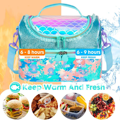 Kids Double Decker Cooler Insulated Lunch Bag, Back to School Large Meal Tote for Boys, Girls, Men, Women, with Adjustable Strap, Soccer