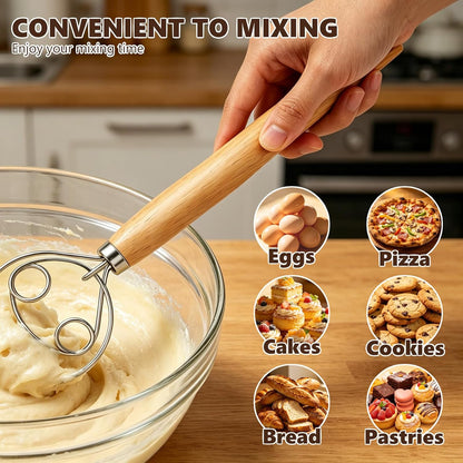13-Inch Danish Dough Whisk Set, Sourdough Tools for Bread Making
