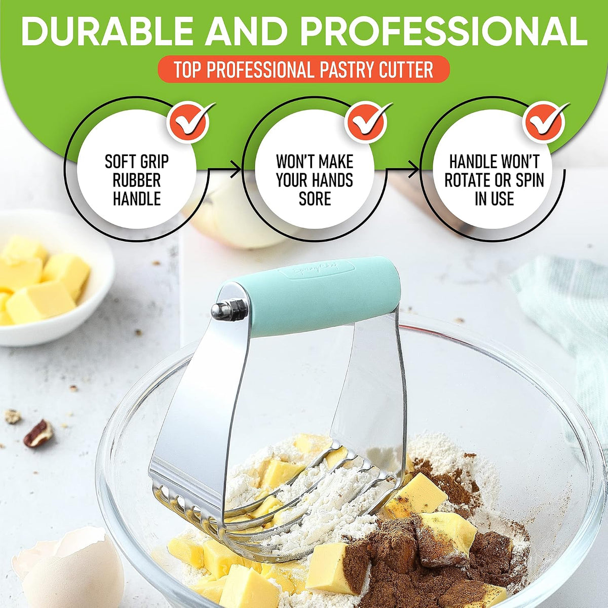 Spring Chef Large Dough Blender For Baking - Durable Pastry Blender - Black