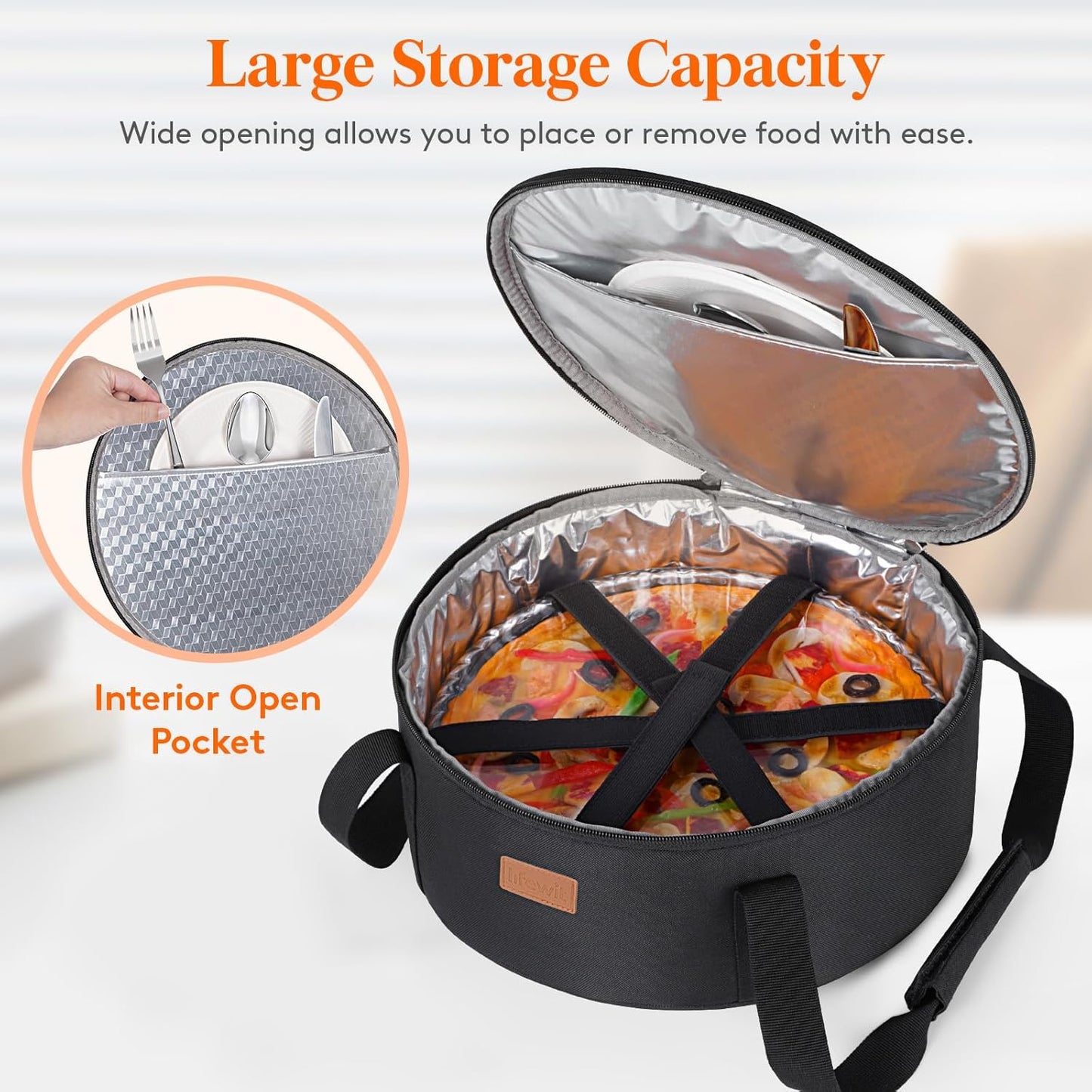 Lifewit Insulated Single Decker Round Casserole Carrier, Portable Pie Carrier Bag for Hot or Cold Food, Fits 12.5" Baking Dish, Thermal Lunch Tote for Potluck Parties, Picnic and Cookouts, Grey