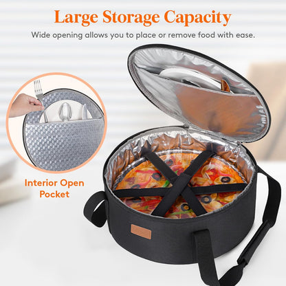 Lifewit Insulated Single Decker Round Casserole Carrier, Portable Pie Carrier Bag for Hot or Cold Food, Fits 12.5" Baking Dish, Thermal Lunch Tote for Potluck Parties, Picnic and Cookouts, Grey