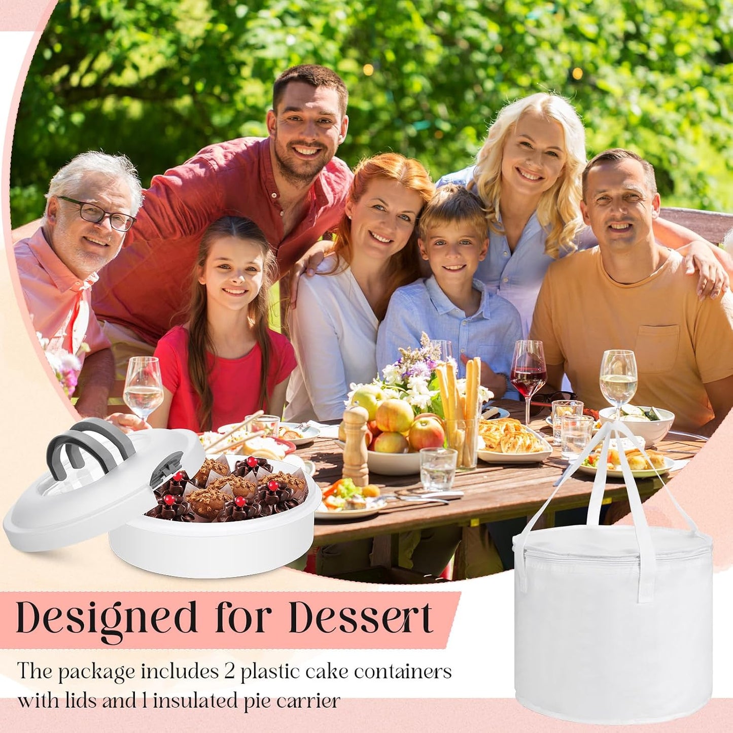 Vesici Set of 3 12'' Round Pie Holder Insulated Thermal Casserole Carriers for Hot or Cold Food 2 Pcs Plastic Cake Container with Lid Handle Portable Cake Carriers for Transport Cupcake Pie Pastry