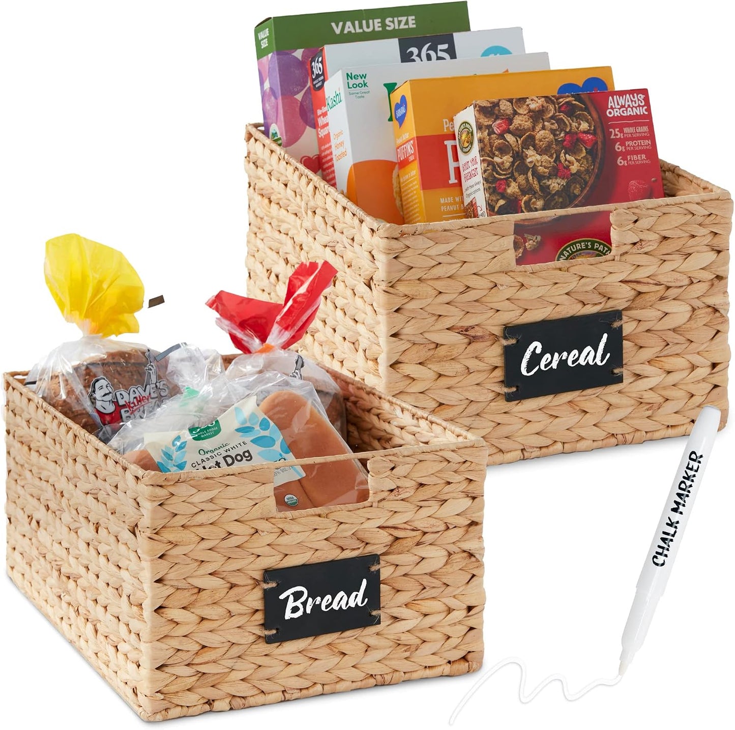 Best Choice Products Set of 4 9x12in Water Hyacinth Pantry Baskets, Woven Organizers w/Chalkboard Label, Chalk Marker - Natural
