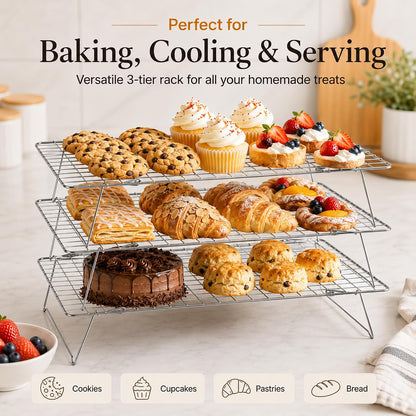 Cooling Rack 16"x10", 3-Tier Stackable & Collapsible Cooling Racks