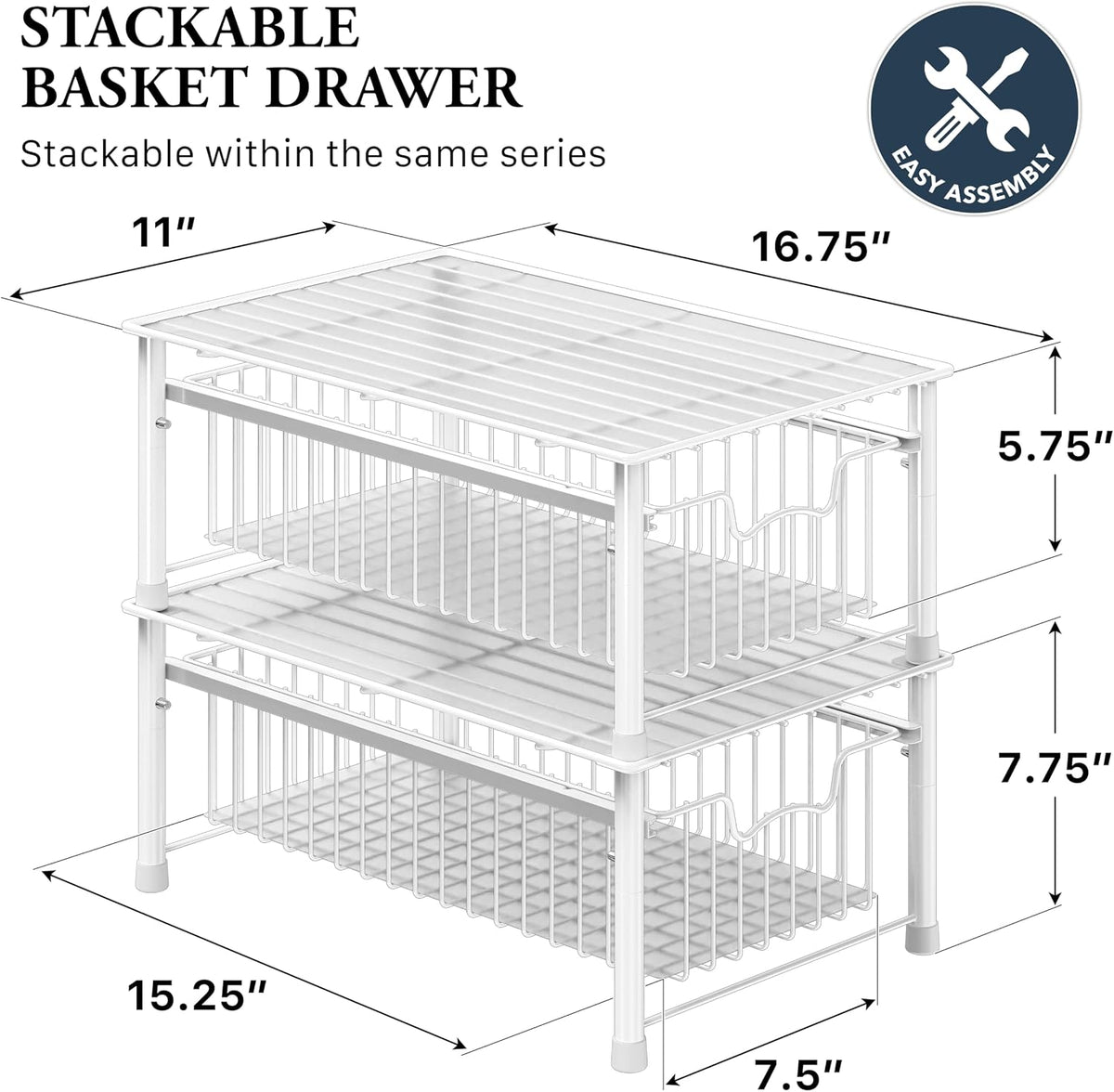 Simple Houseware Stackable Basket Drawer, Chrome