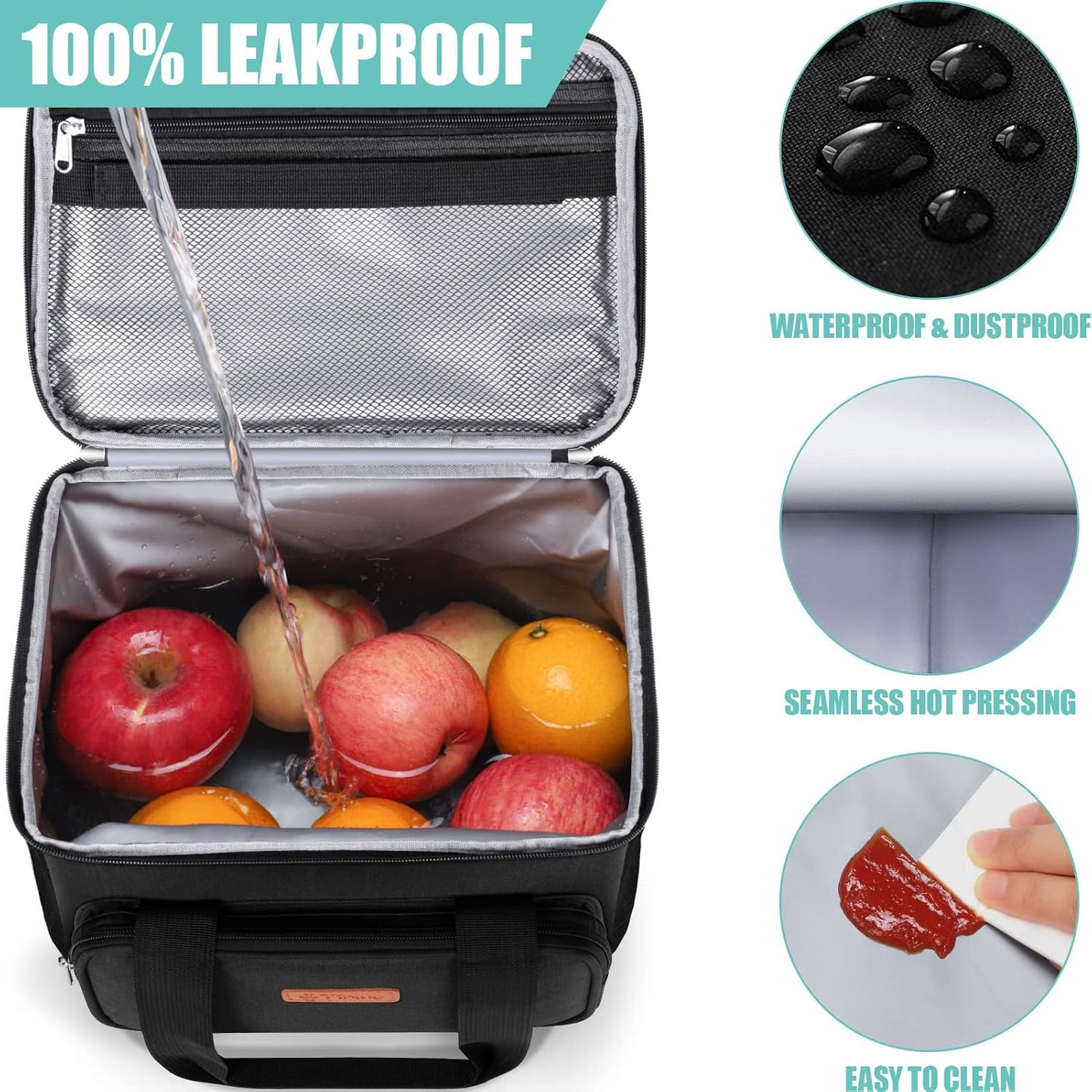 Tiblue Insulated Lunch Bag for Women/Men, Reusable Lunch Box for Office Work School Picnic,Leakproof Freezable Cooler Bag with Adjustable Shoulder Strap for Kid/Adult(Medium, Black & White Stripes)