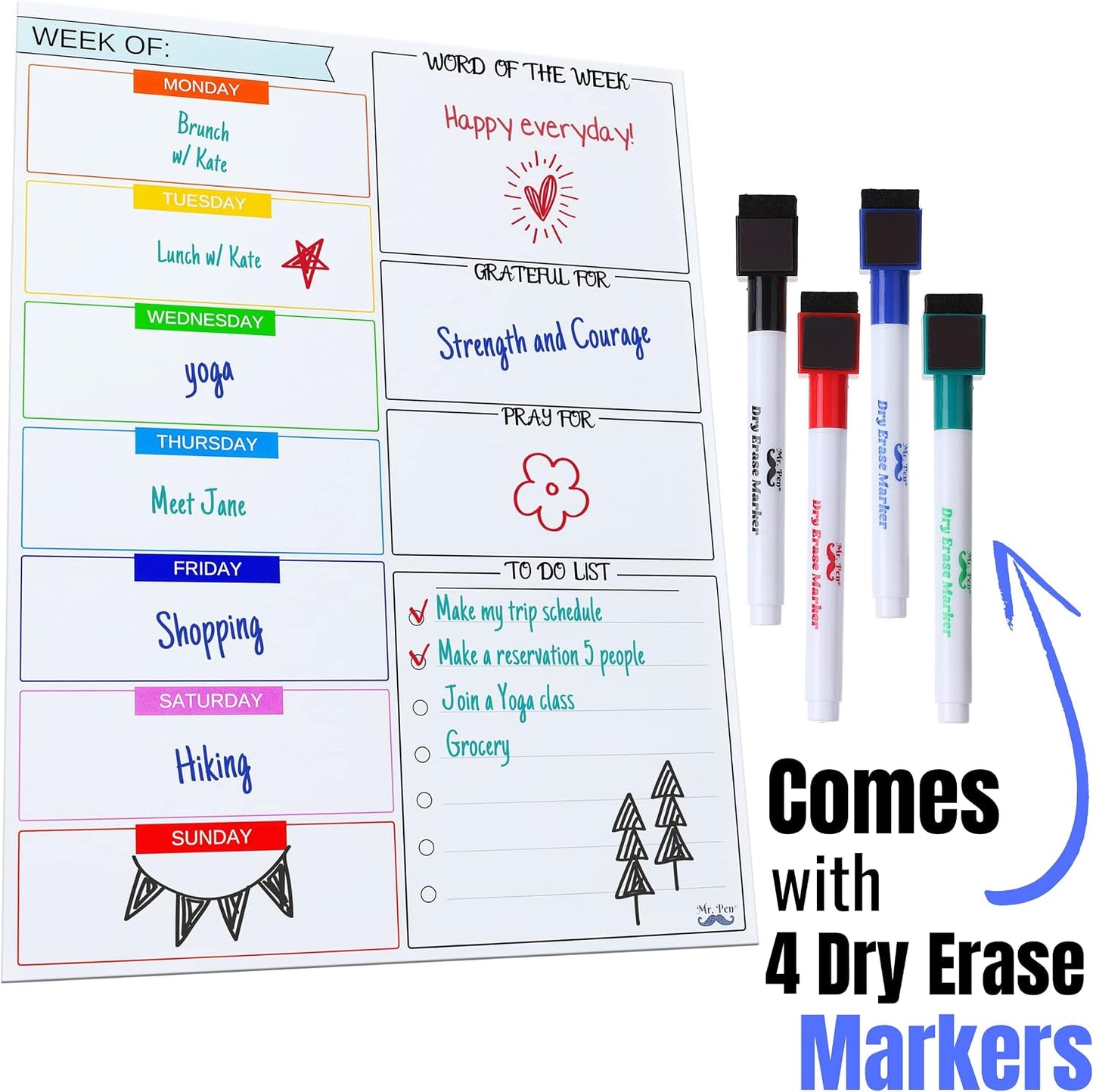 Mr. Pen- Magnetic Weekly Dry Erase Planner for Fridge, 12x15 Inches, Dry Erase Whiteboard Fridge Calendar with 4 Markers & Large Writing Space for Schedules, Chores, Meal Planning & Family To-Do List