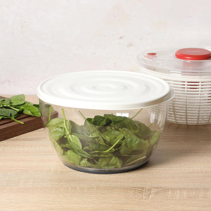 Sur La Table Kitchen Essential 6.3 Qt Salad Spinner, Fruit Wahser, Fruit Washing Bowl with Strainer, Vegertable Cleaner, Salad Cleaner, Lettuce Washer - Juniper Green