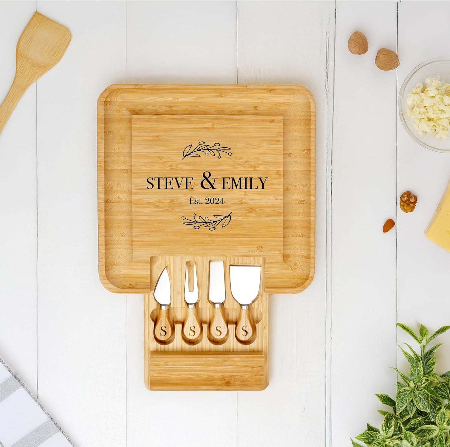 RoyalHouse Bamboo Cheese Board and Charcuterie Boards Set & Serving Tray for Meat, and Wine - Birthday Gifts for Women, Wedding Gift for Couples 2025, Bridal Shower, Housewarming Gift New Home