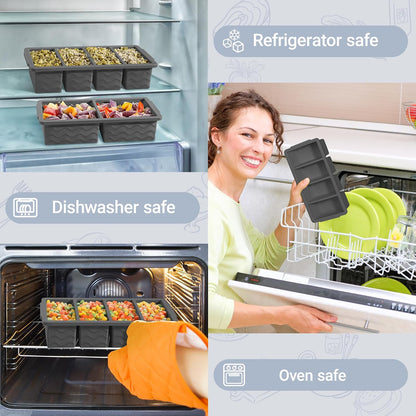 Silicone Freezer Trays with Lid for Soup, 1-Cup & 2-Cup Large Ice Cube Molds Food Storage Containers for Meal Prep, Freeze 500mL/250mL/125mL Portions – 2 Pack