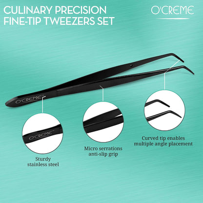 O'Creme Stainless Steel Precision Kitchen Tweezer Tongs 6.25" with Fine Tip (Purple)