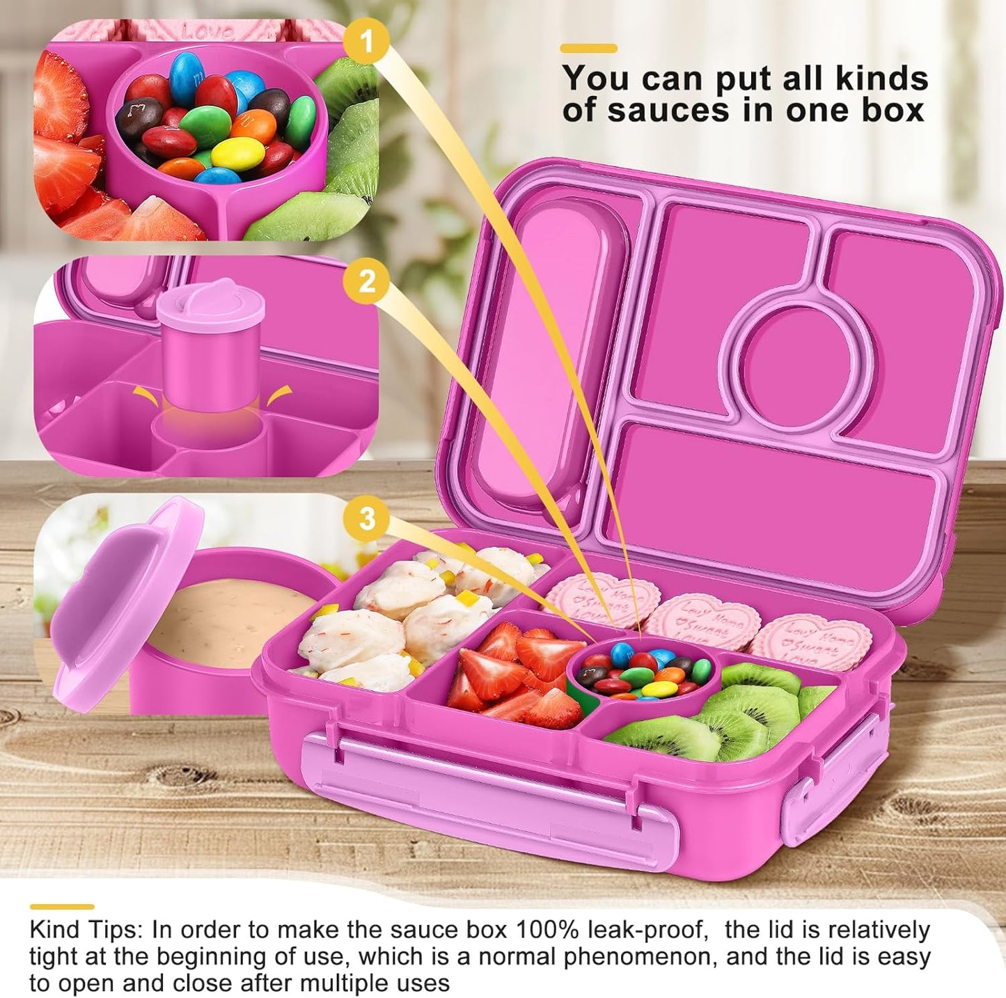 Amathley Bento Box Adult Lunch Box Kids,Lunch Containers for Adults/Kids/Toddler,5 Compartments Bento Lunch Box with Sauce Vontainers,Microwave & Dishwasher & Freezer Safe,BPA-Free (Blue)