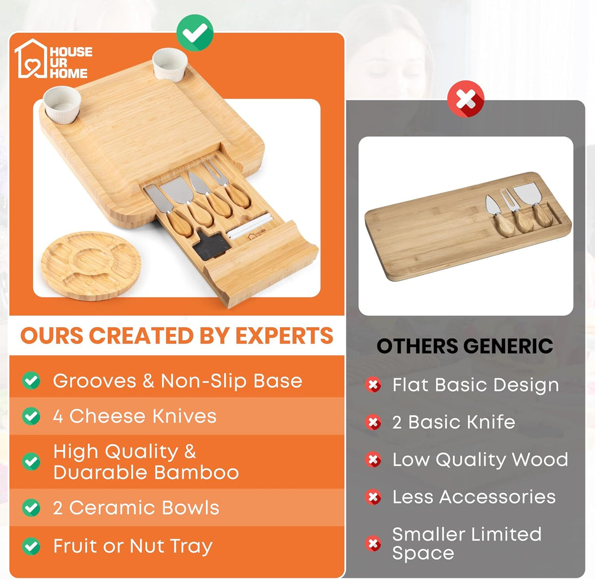 Large Bamboo Charcuterie Board Set with Hidden Drawer Storage | Cheese Board with Knives & Bowls | Perfect Housewarming, Bridal Shower