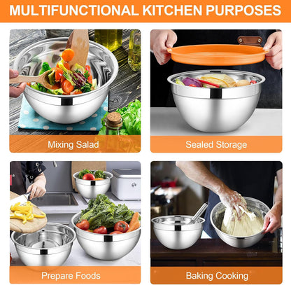 LIANYU Stainless Steel Mixing Bowls Sets of 6, Large 7, 3.5, 2.5, 2, 1.5, 1QT Size with Transparent Airtight Lids, Metal Nesting Serving Bowl Sets for Home Kitchen, Dishwasher & Freezer Safe, Black