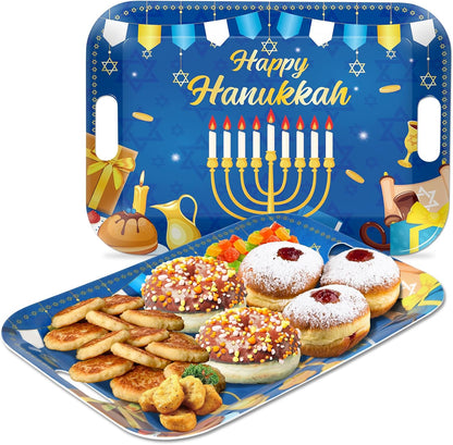 2Pcs Winter Serving Trays 16.1 x 11.1 Inch Large Melamine Christmas Trays Platters with Handles Rectangular Snowflake Melamine Dish for Serving Food Outdoor Dinner Dessert Plates Party Decorations