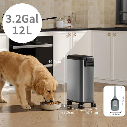 MRBIN Pet Food Bin 20 LB / 15 LB, Dog Food Storage Bin 20L with Scoop Airtight Pet Food Container Stainless Steel Large Containers with Wheels, Eclipse Grey