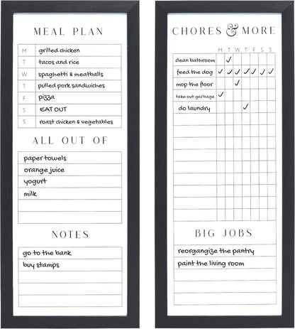 Sheffield Home Set of Two Family Planner Dry Erase Boards Featuring, Chore Chart, Shopping List, Weekly Meal Planner and Notes, 9x21 Inch, Natural