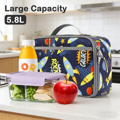 FlowFly Kids Lunch box Insulated Soft Bag Mini Cooler Back to School Thermal Meal Tote Kit for Girls, Boys, Black