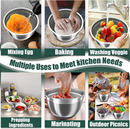 Mixing Bowls with Lids Set, 16PCS Stainless Steel Mixing Bowls,Nesting Storage Bowls for Kitchen with Mixing Bowls Set, Colander, Strainer & Grater , Metal Salad Bowl for Kitchen Gadgets , Cream