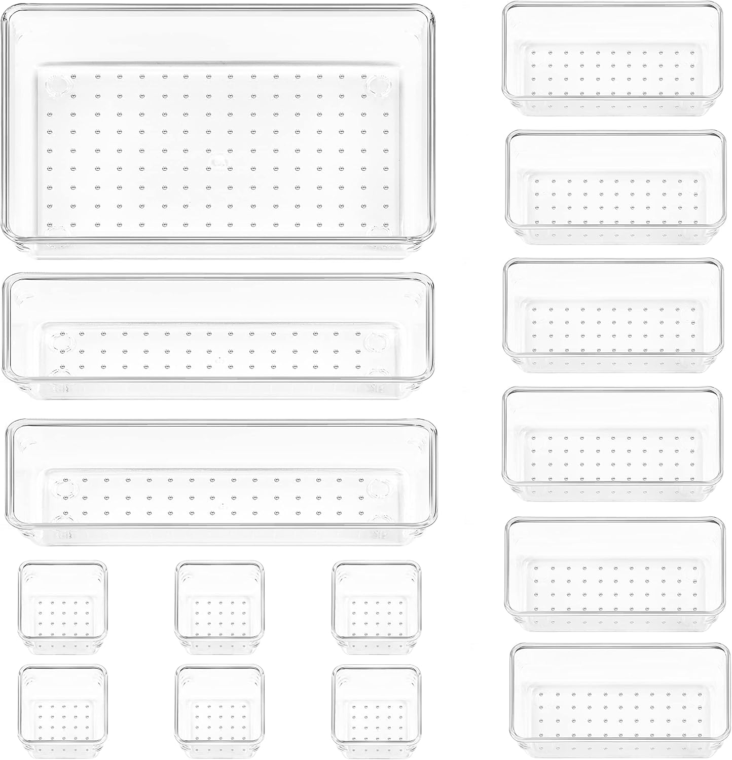 Vtopmart 25 PCS Clear Plastic Drawer Organizers Set, 4-Size Versatile Bathroom and Vanity Drawer Organizer Trays, Storage Bins for Makeup, Bedroom, Kitchen Gadgets Utensils and Office