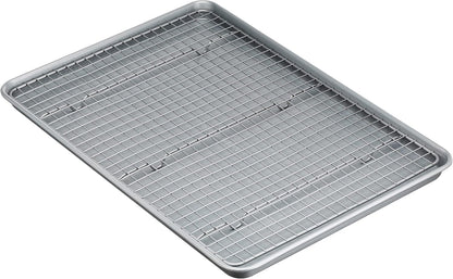 Amazon Basics Ceramic Nonstick Baking Sheets & Cooling Rack Set, Dishwasher Safe, Oven Safe, Half Sheet Size, Gray