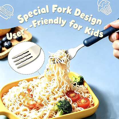 2-Piece Kid Utensils Set, 304 Stainless Steel Kids Fork and Spoon for Self-feeding, Safe Kid Silverware with storage case for School Lunch, Travel & Outdoors, Dishwasher Safe (Purple)