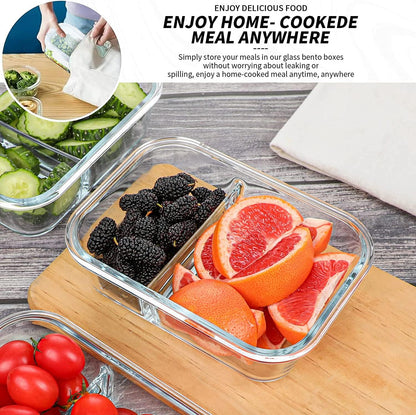 KOMUEE 10 Packs 30oz Glass Meal Prep Containers 2 Compartments,Glass Food Storage Containers with Lids,Airtight Lunch Bento Boxes,Microwave,Oven,Freezer and Dishwasher Safe