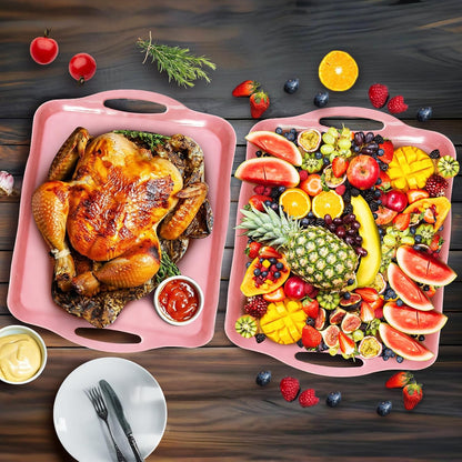 LEHAHA Grilling Prep Trays, Melamine BBQ Prep and Serving Platters and Tray for Outdoor Entertaining, Large Food Serving Trays, Set of 2, 17.2" x 10.5",Great for Grilling Lovers,Black and Red
