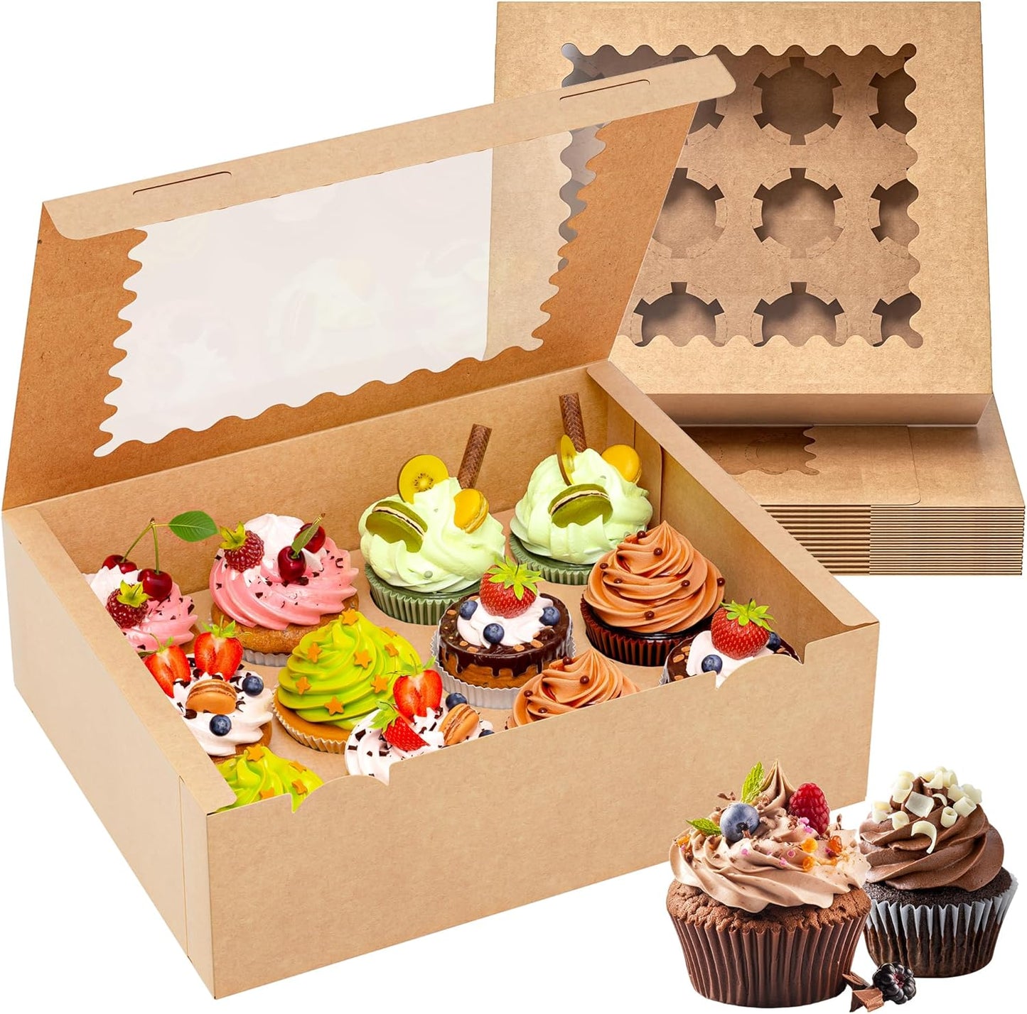 RYDDOY 4 Pack Cupcake Boxes, Hold 12 Standard Cupcakes, Cupcake Containers with Window and Inserts, High Grade Cupcake Holder, for Birthday Holiday Party, Supplies for Cupcakes, Desserts and More