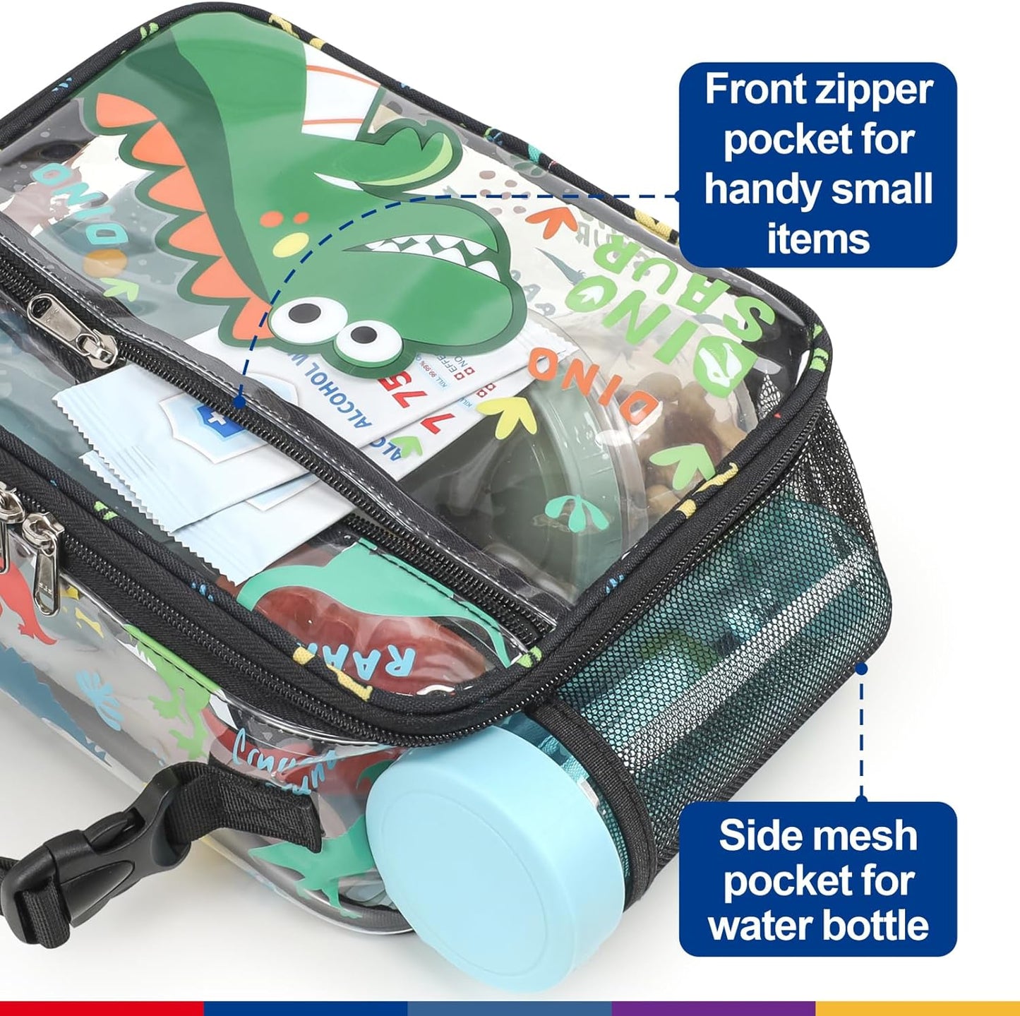 Bagseri Kids Lunch Bag Boys - Thermal Insulated Lunch Box Tote with Water Bottle Holder, Reusable Leak-Proof Kids Lunch Box for Daycare & School, Black Dinosaur (Containers Not Included)