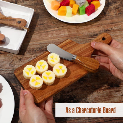 Tioncy 12 Sets Bridal Baby Shower Cheese Prizes Christmas Kitchen Gifts Mini Charcuterie Board Set with Knife Wooden Board Thank You Box for Christmas Wedding Party Guests Game Gifts(Bamboo)