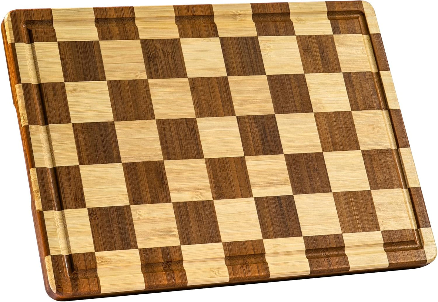 THETCHRY Bamboo Cutting Board Set, Checkered Wood Cutting Boards for Kitchen with Juice Groove, Non Toxic Wooden Charcuterie Boards, Non Slip Chopping Board for Meat Fruit Cheese, Housewarming Gift