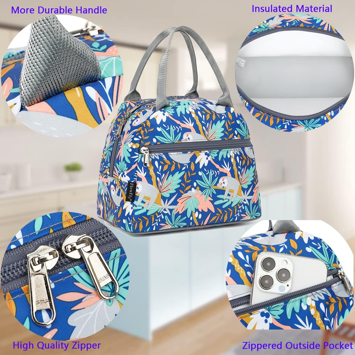 FlowFly Insulated Lunch Cooler Bag - Tote Bag Organizer for Women/Men, Black - Colors B