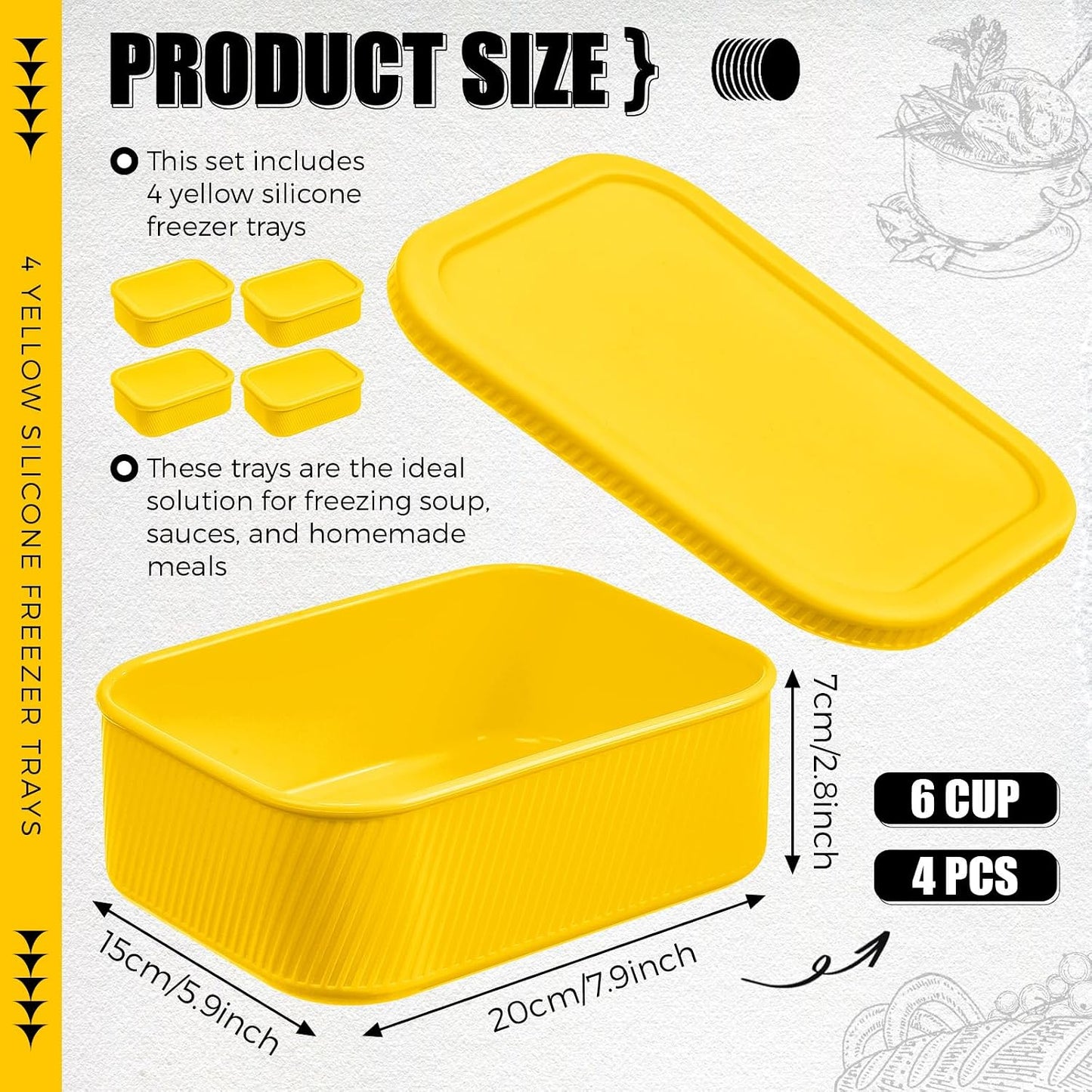 Nuogo 8 Pcs 6 Cup Silicone Freezer Trays with Lid Soup Containers Reusable Freezer Silicone Molds Rectangle Containers Ice Trays for Sauces Stews Curries, Lake Blue