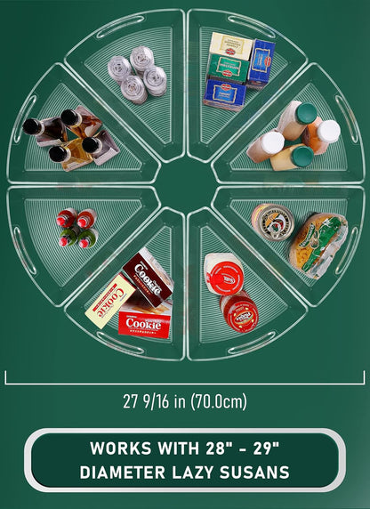 JEISSLIA Lazy Susan Cabinet Organizer Bins for 26"/ 28"/ 32" Diameter Corner Organizer, Plastic Cabinet Storage Bin, 1/8 Wedge - Food Safe, BPA Free, with Non-Slip Pads (for 26" Diameter, 6 Pack)