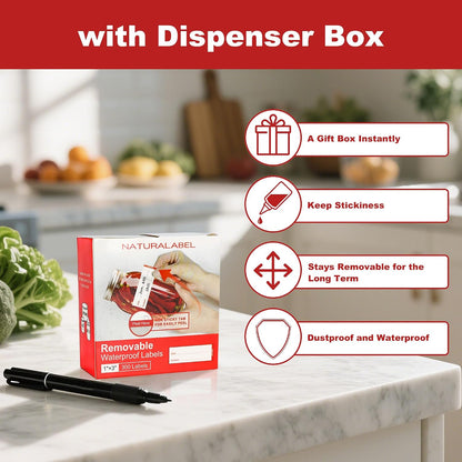 NATURALABEL 300 PCS Removable Freezer Labels with Dispenser - 1" x 3" Food Labels for Meal Prep Containers, Easy Peel-Off Design, No Residue (Green)