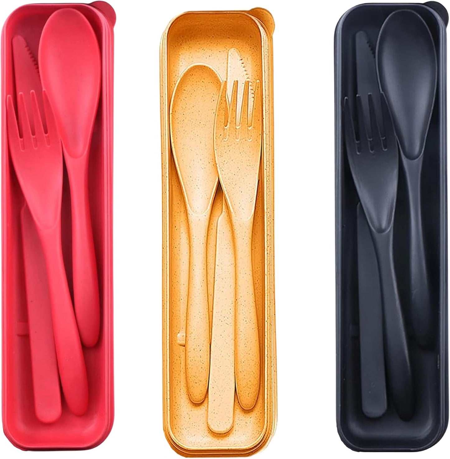 2 Pack Travel Utensils Set with Case, Wheat Straw Reusable Cutlery Set, Portable Spoon Knife Fork Tableware for Lunch Box, Picnic, Camping, Office, BPA Free for Adults Kids