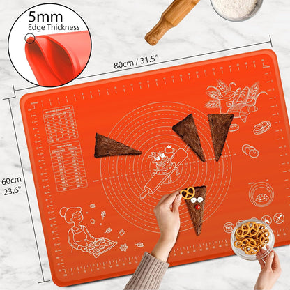 Silicone Baking Mat 28" x 20" Extra Thickness Dough Rolling Mat with Measurements and Edge Heightening, Non-stick Food Grade Silicone Pastry Mat for Pastry, Bread, Cookies, Pizza, Fondant, Pasta-Black