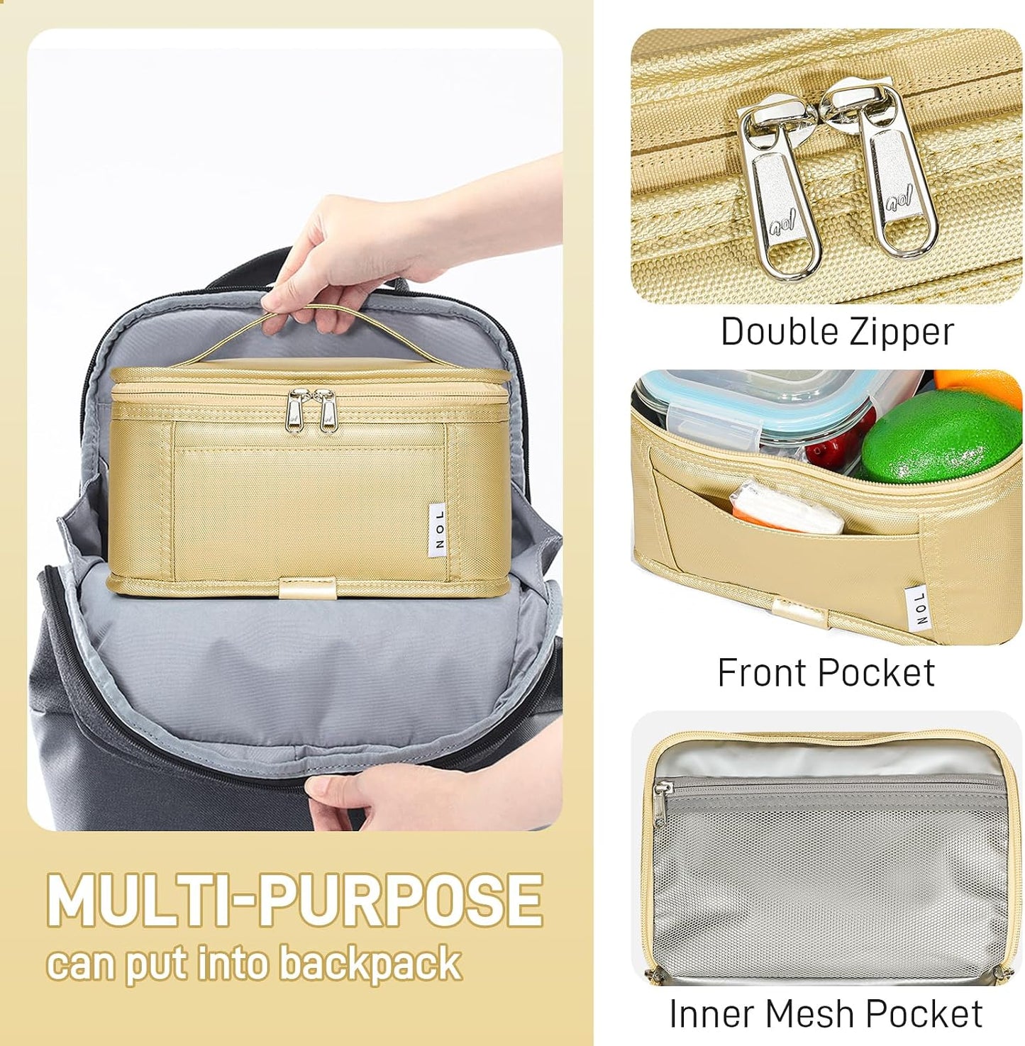NOL Mini Insulated Lunch Bag for Women Men Kids | Small Leakproof Reusable Lunch Tote | Fits 6 Cans 330ml | Thermal Cooler for Work School Picnic Camping, Navy blue