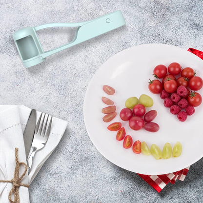 WhiteRhino Grape Cutter Grape Slicer for Toddlers,Grape Cherry Tomato Strawberry Cutter Quarter Slicer tool For Vegetable Fruit Salad Cake Decoration,Stainless Steel kitchen Gadget Fruit cutter(Bule)