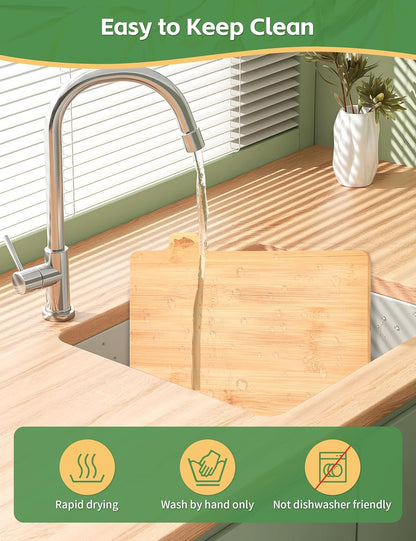 Bamboo Cutting Board Set with Meatal Stand, Lexda 4PCS Eco-Friendly Labeled Tabs Cutting Board, Durable Kitchen Cutting Boards For Chopping Fruit, Meat, Cheese, Veggies - 11" x 8"